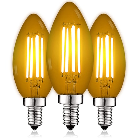Luxrite B11 LED Yellow Light Bulbs 4.5W 40W Equivalent Colored Glass E12 Candelabra Base, 3PK LR21745-3PK